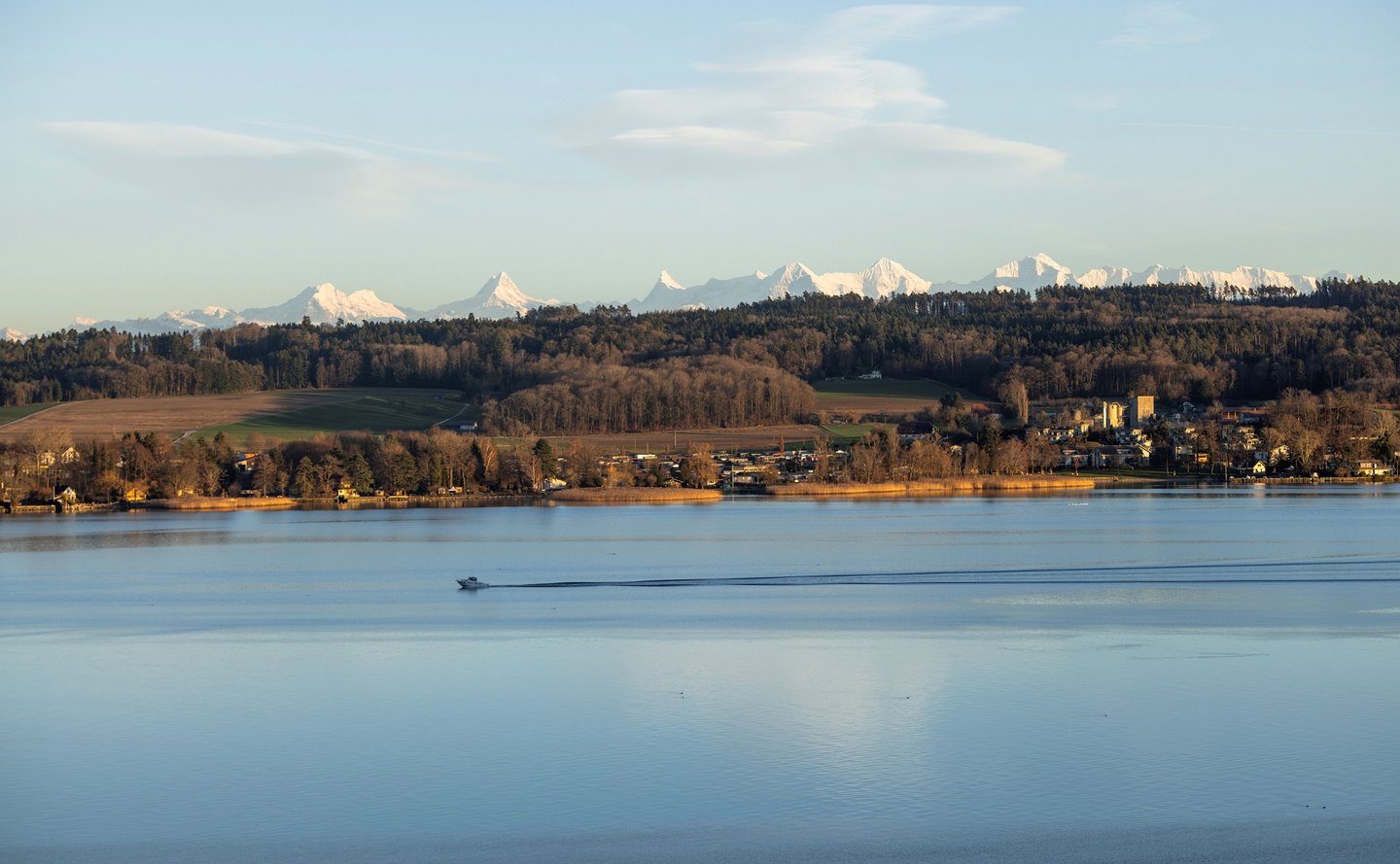 Terrassenhaus Bellevue Tuescherz Alfermee Aussicht auf Alpen und Bielersee
